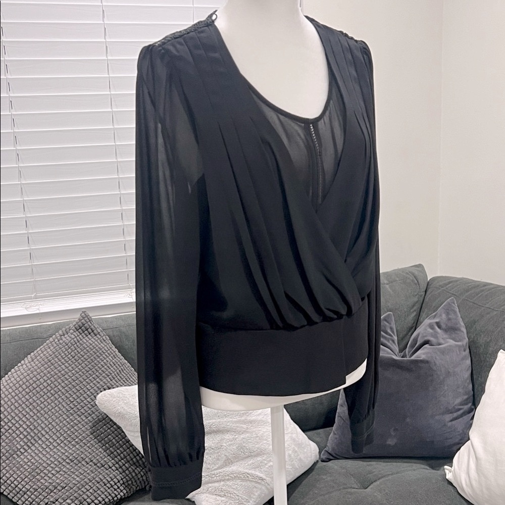 Double Zero Elegant Black Wrap Blouse
